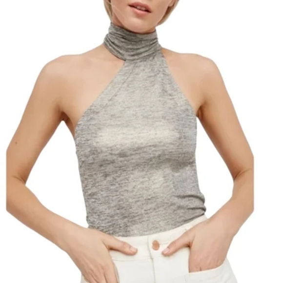 Free People Tops - NWT Free People Koda Silver Metallic Tank Top Asymmetric Shirt Women's S  $58